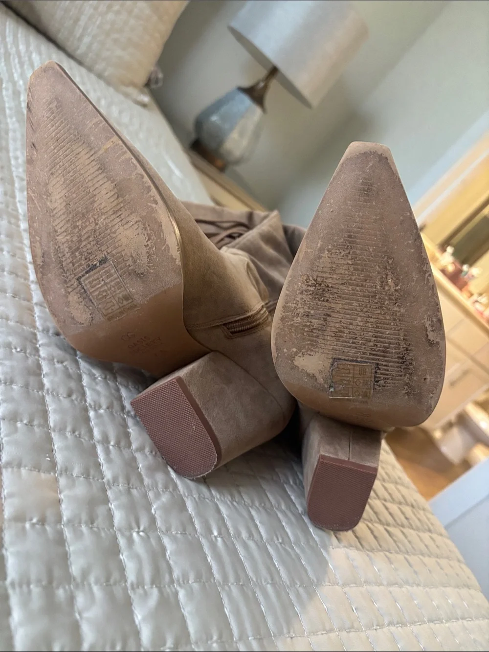 Fringe Tall Suede Boots in Taupe - Women